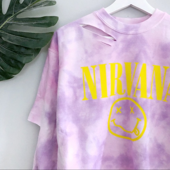 NEW Nirvana Pink purple Tie dyed crop sweatshirt Spring Shirt - Picture 2 of 3